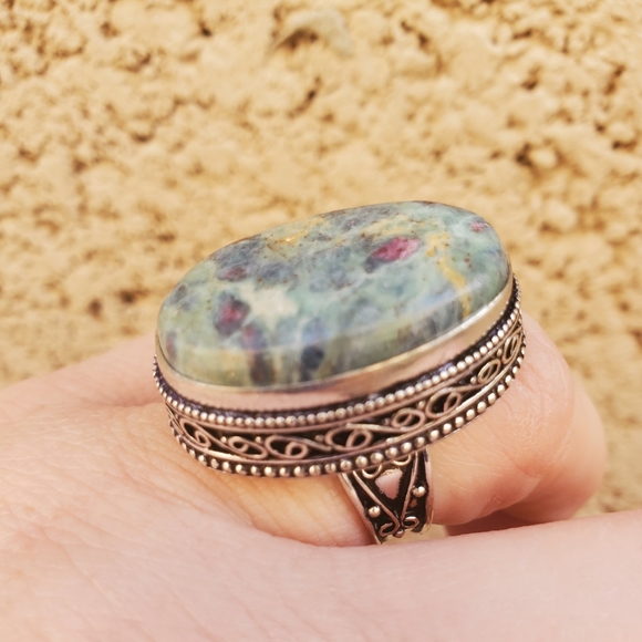 New Ruby in Fuchsite 925 Silver Ring. - Picture 5 of 16